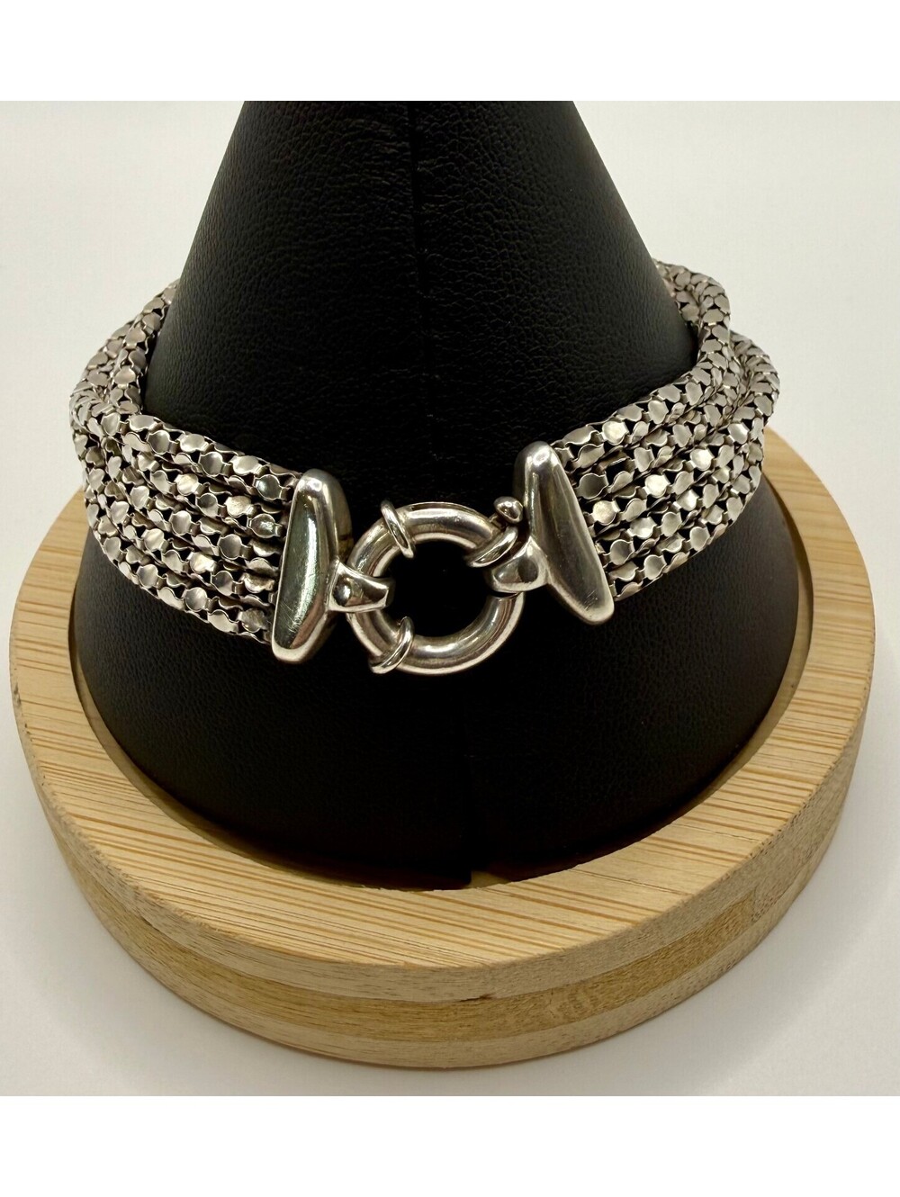 925 Silver 7" Multi Strand Popcorn Mesh Bracelet 21.87g